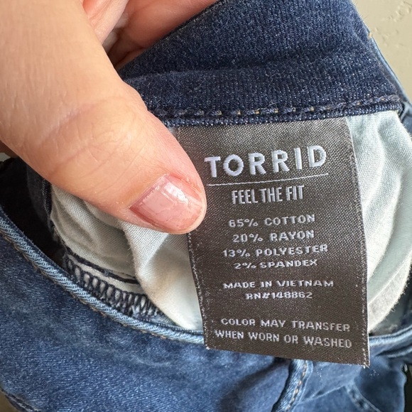 Torrid Blue Skinny Pants with Distressed Hem - Picture 10 of 11